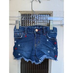 Cat & Jack Girls Denim Shorts Patriotic Red White‎ Stars Frayed Hem Size 2T